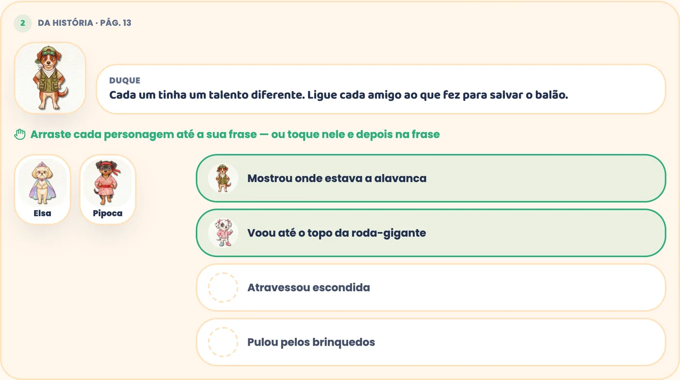 Missão do livro Nem sempre é do meu jeito: o Duque pede para ligar cada amigo ao que fez para salvar o balão